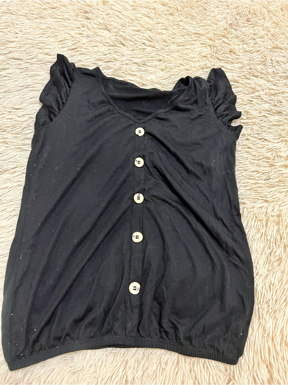Women's Black Button-Front Short Sleeve Top